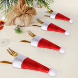 Boxtoday 10pcs Mini Christmas Hat Tableware Holder Bag Knife Fork Set Pocket Cover Wine Bottle Xmas Hat for Merry Christmas Decoration