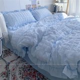 Boxtoday Quilt Cover INS Girl Blue Solid Color Seersucker Ruffles Lace Bedding Set Kawaii  Soft Sheet Woman Duvet Cover Pillow Covers