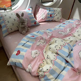 Boxtoday Cute cartoon dog bow blue pink bed set 1.2 1.5 1.8,twin full queen puppy cotton home textile bed sheet pillow case quilt cover