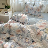 Boxtoday Ins Style French Romance Rose Flowers Bedding Set Washed Cotton 4pcs Bed Sheet Set Duvet Cover Set For Girl Bedding Decor Home