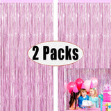 Boxtoday 2Pack Rose Pink Metallic Foil Tinsel Fringe Curtain Backdrop Birthday Wedding Bachelorette Party Decoration Adult Anniversary