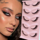 Boxtoday  Cat Eye Lashes 5 Pairs Winged Wispy Natural False Eyelashes Makeup Fox Eye Faux Mink Eyelashes