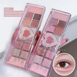 Boxtoday 12Colors Love Heart Pink Eyeshadow Palette Natural Cool Tone Low Saturation Matte Eye Shadow Pallet Brown Korean Makeup Cosmetic