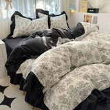 Boxtoday Korean INS Tulip Princess Floral Bedding Set Pastoral Flowers Lace Ruffles Duvet Cover and Skin Friendly Flat Sheet Pillowcase