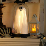 Boxtoday Cute Ghost Halloween Lamp Light Up Ghost in Glass Cloche Props Halloween Decoration Lights Mantel Tabletop Decor Plastic