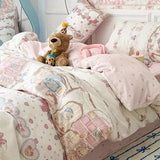 Boxtoday Pink Bear Bedding Set with Zipper No Filler Heart Duvet Cover Flat Sheet Pillowcases Single Queen Size Girls Boys Bedspread