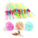 Boxtoday 24pcs/pack straw Drink Fruit Cake Sticks Mini Paper Umbrella Cocktail Parasols Wedding Decoration Birthday Party Supplies