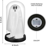 Boxtoday Cute Ghost Halloween Lamp Light Up Ghost in Glass Cloche Props Halloween Decoration Lights Mantel Tabletop Decor Plastic