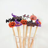 Boxtoday 50/100Pcs Halloween Disposable Fruit Skewer Pumpkin Ghost Fruit Fork Dessert Cocktail Cake Decoration Halloween Party Supplies