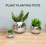 Boxtoday 1PC Disco Ball Creative Round Flowerpot Hanging Basket Plastic Glass Mirror Plant Planting Pot Succulent Slivery