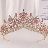 Boxtoday Baroque Pink Crystal Beads Tiara Crown Headwear For Women Girls Wedding Party Princess Bridal Queen Hair Accessories