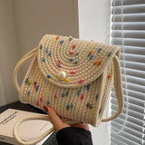 Boxtoday Gift Summer New Straw Small Square Bag Fashion Pearl All-match Colorful Dot Crossbody Bag Women's Popular Braided Handmade Beach Bag