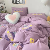 Boxtoday Purple Washing Bedding Set  Towel Embroidered Small Doll Four PIECE Set Dormitory Cardboard Duvet Cover Quilt Duvet Set