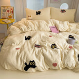 Boxtoday Bedding Set 2024 New Four Seasons Super Soft Washed Cotton Towel Embroidery Duvet Cover Four Piece Set - Lucky Cat Series