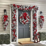 Boxtoday Christmas Wreath Rattan Set on The Door Christmas Flocking Flowers Ring Door Hanging Christmas Door Front Wreath Rattan Garland