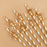 Boxtoday 20Pcs Teddy Bear Paper Straws Cute Brown Pink Bear Disposable Drinking Straw Kids Birthday Baby Shower Party Decoration Supplies