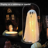 Boxtoday Cute Ghost Halloween Lamp Light Up Ghost in Glass Cloche Props Halloween Decoration Lights Mantel Tabletop Decor Plastic