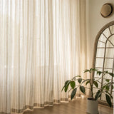 Boxtoday Japanese Retro Beige Linen Stripe Curtains Living Room Balcony Bay Window Sheer Tulle Curtain For Bedroom Valance Voile Drapes