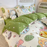 Boxtoday Cute Rabbit Duvet Cover Set No filler Flat Sheet Pillowcase Green White Kids Adult Favorite New Style Twin Full Size Bed Linen