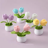 Boxtoday 1pc Handmade Woven Flower Potted Artificial Knitted Crochet Tulip Plant Ornaments DIY Material Kit Home Desktop Wedding Decor