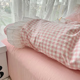 Boxtoday Korean Princess Style Lattice Double Layer Lace Bedding Set Soft Quilt Cover Plaid Style Duvet Covers Set Bed Sheet Pillowcases