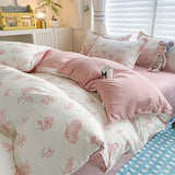 Boxtoday Cute Rabbit Bedding Set with Zipper No Filler Blue Pink Duvet Cover Flat Sheet Pillowcases Twin Queen Size Girl Boys Bed Linens