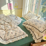 Boxtoday Floral Print Pure Cotton Home Bedding Set Lace Edge Duvet Cover Set With Flat Sheet Vintage Rose Comforter Covers Pillowcases