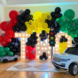 Boxtoday Race Car Theme Balloon Garland Arch Kit Checker Flag Banner Red Black Latex Balloons for Boy's Birthday Party Baby Shower Decor