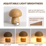 Boxtoday Wooden Mushrooms Night Light Touch Switch Bedroom Bedside Table Lamp Walnut Beech Wood Warm Dimmable Desk Light USB Chargeable