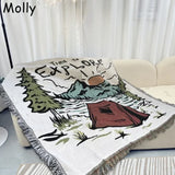 Boxtoday Vintage Autumn Woven Outdoor Camping Blanket Portable Picnic Mat Couch Sofa Bed Throw Blankets Tassels Tablecloth Home Decor