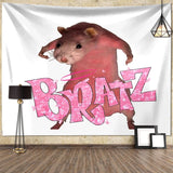 Boxtoday I'm Strong RATZ Pink Mouse Meme Funny Pattern Large Fabric Wall Tapestry Kawaii Room Decor Background Cloth Decoration Blanket