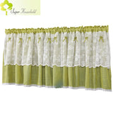 Boxtoday American Pastoral Green Half Curtain Cotton Linen Kitchen Short Sheer Lace Farmhouse Retro Sliding Door Window Partition