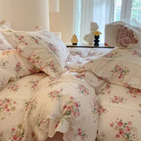 Boxtoday 100% Cotton Spring Garden Flowers Botanical Chic Ruffles Soft Comfortable Double Queen (1Duvet Cover+1Bed Sheet+2Pillowcases)