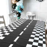 Boxtoday Checkered Race Car Party Black White Checkered Flag Tablecloth Road Tablecloth Racetrack TableCover Racing Birthday Party Decor