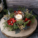 Boxtoday Christmas Candlestick Wreath Artificial Flowers Garland Candle Ring Xmas Table Decoration Candle Holder Wreath Xmas Home Decor