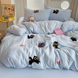 Boxtoday Bedding Set 2024 New Four Seasons Super Soft Washed Cotton Towel Embroidery Duvet Cover Four Piece Set - Lucky Cat Series