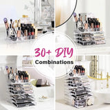 Boxtoday Acrylic Makeup Storage Box with 12 Drawers for Lipstick Jewelry and Makeup Brushes, Stackable Vanity Organizer