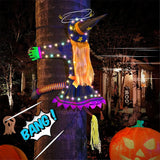 Boxtoday 2 Modes Halloween Crashing Witch into Tree Decoration Halloween Light Up Hanging Decorations with Glowing Luminous Warning Sign