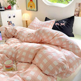 Boxtoday Korean Bedding Set INS Girls Striped  Soft Washed Cotton Bed Sheet Set Queen King Size Comforter Set Pillowcase Bed Linens