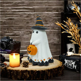 Boxtoday Resin Ghost Ornament Halloween Pumpkins Scary Haunted House Props Ghost Holding Pumpkin Witch Figurines for Bar Game Party Deocr