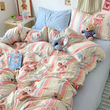 Boxtoday Garden Print Washed Cotton Bedding Duvet Cover Set Pillowcase Bed Sheet Bed Linen Quilt Cover Set Single Queen/King Double Size