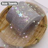 Boxtoday 6cm 5yard Illusory Color Star Mesh Fabric Glitter Tulle Roll Sequin Ribbon Bow Soft Twill Tulle Craft DIY Wedding Birthday Decor