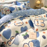 Boxtoday Cute Cartoon Duvet Cover Set No Filler Flat Sheet Pillowcases Girls Boys Twin Full Queen Size Dormitory Home Soft Bedding Set