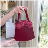 Boxtoday Gift Retro Red Velvet Handbag Temperament Rose Flower Design Chain Crossbody Bag Bridal Wedding Bag Light Luxury High-end Commute Bag