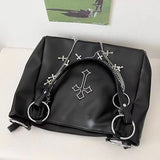 Boxtoday Gift   -  Large Capacity Women's Gothic Black Tote Bag Y2k Hot Girls Chain Shoulder Bags Fashion Pu Leather Female Travel Handbags Purse