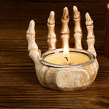 Boxtoday Halloween Skeleton Palm Candlestick Spooky Decoration Ornaments Resin Skull Halloween Gifts Candle Holders Decor for Table