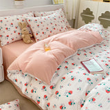 Boxtoday Korean Retro Floral Bedding Set 100% Washed Cotton Bed Sheets Set Soft Duvet Cover Bed Linen Pillowcase Single Double Queen King