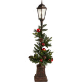 Boxtoday 5ft. Holiday Decorated Lamp Post with Artificial Christmas Greenery, Ornaments and 50 LED Lights, Indoor Patio Porch Déc