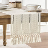 Boxtoday Beige Boho Table Runner with Tassels Hand Woven Table Runner Rustic Farmhouse Table Runner for Kitchen Dining Table Home Decor