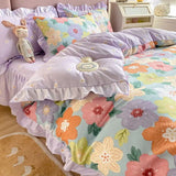 Boxtoday Princess Flower Bedding Set Cute Girls Duvet Cover Single Queen Size Ruffled Lace Bed Linen Pillowcases No Filling